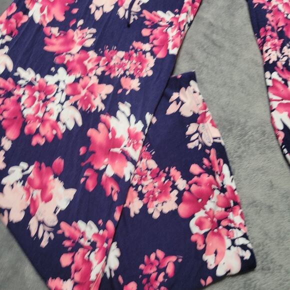 Midnight Pant Womens Medium Floral Blue Pink Straight Comfort Stretch Pull On M - Picture 10 of 12